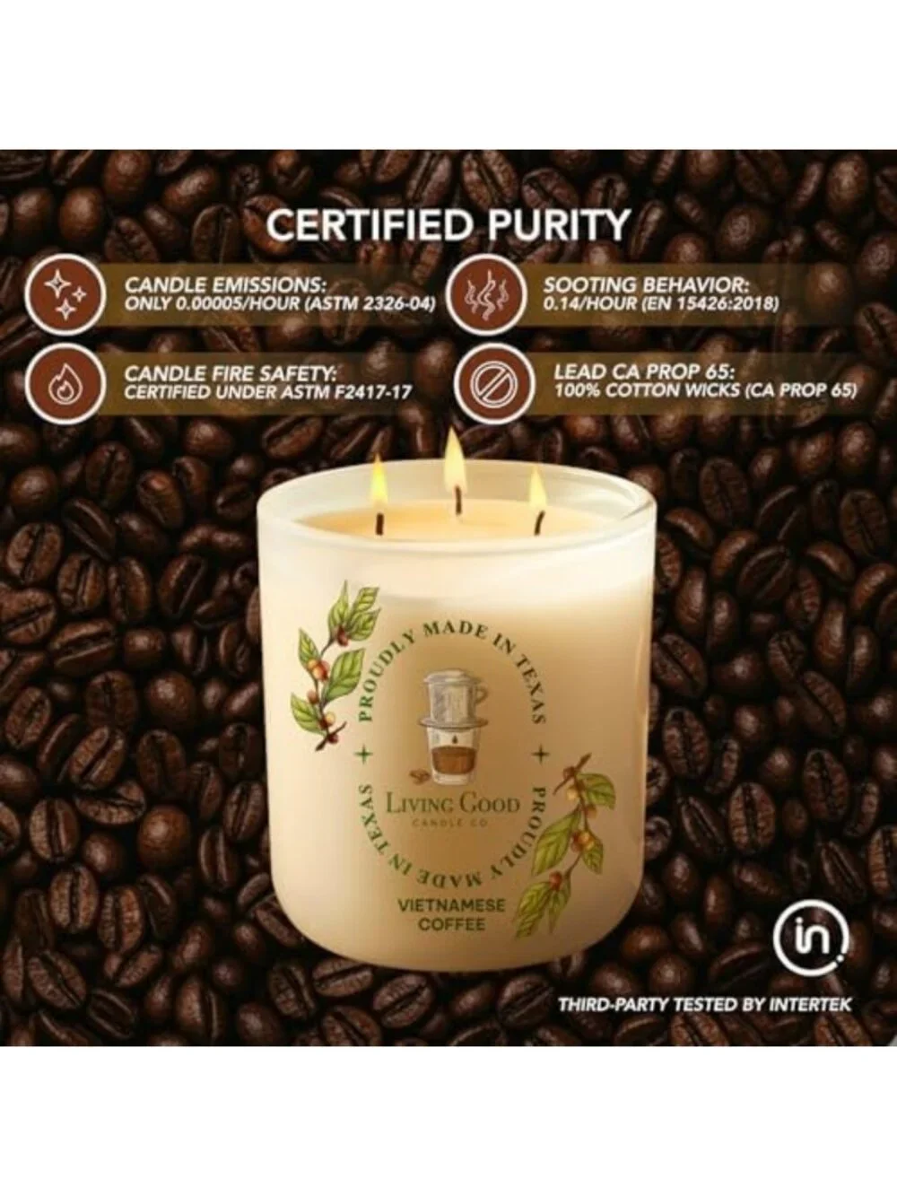 Rich Coffee Beeswax Candle - Roasted Bean & Sweet Vanilla, Long-Lasting 90+ Hr